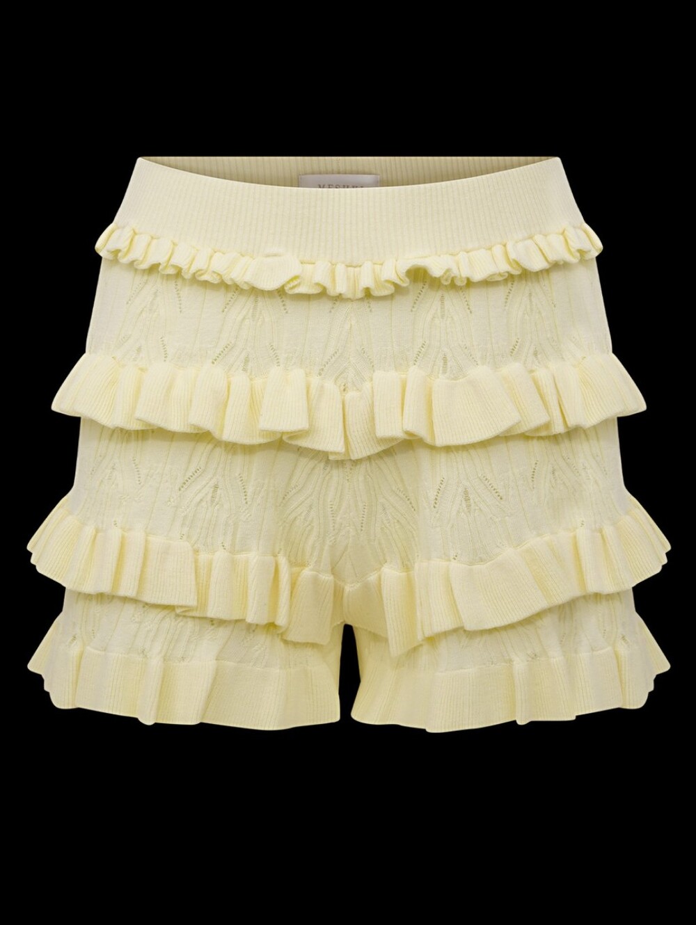 MESHKI Amy Pointelle High Waisted Knit Frill Shorts In Lemon L. - Picture 2 of 2